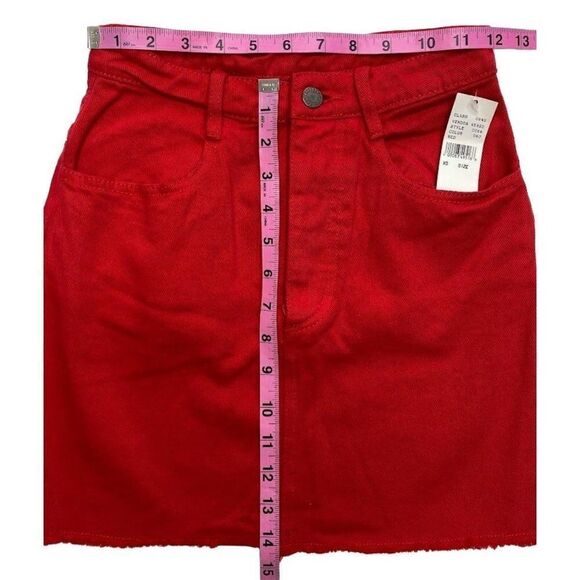 J Galt PacSun Red Buttonfly Cotton‎ Mini Denin Skirt Sz XS NEW - Picture 5 of 8